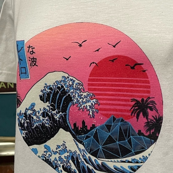 Tsunami Synthwave Vapor Wave Japan Japanese 80s Electronic 80s T Shirt - Picture 2 of 6